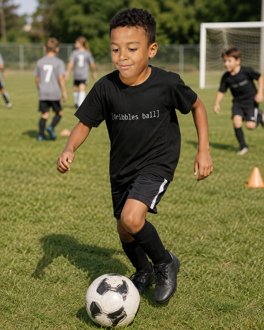 [dribbles ball] — Youth Tee