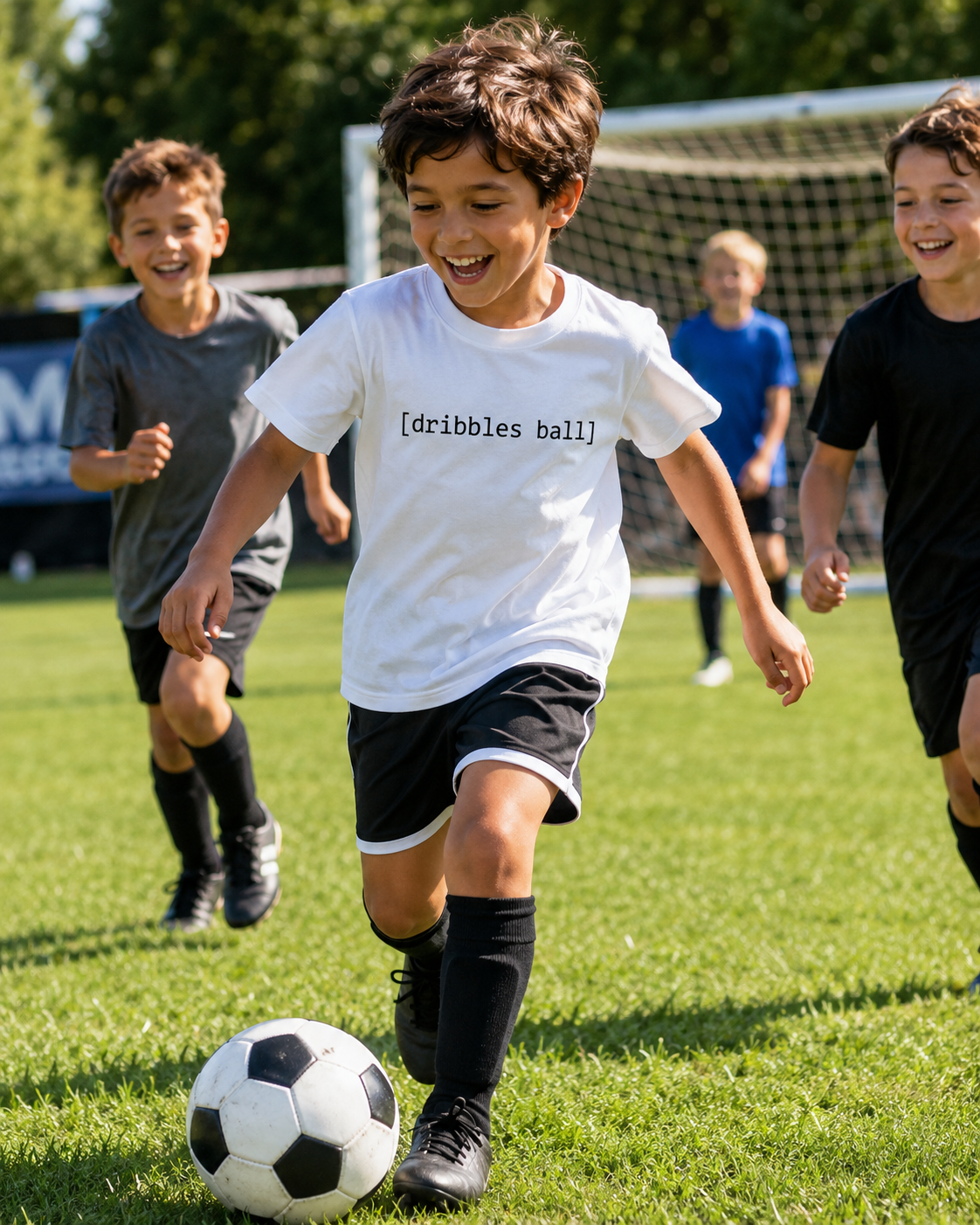 [dribbles ball] — Youth Tee