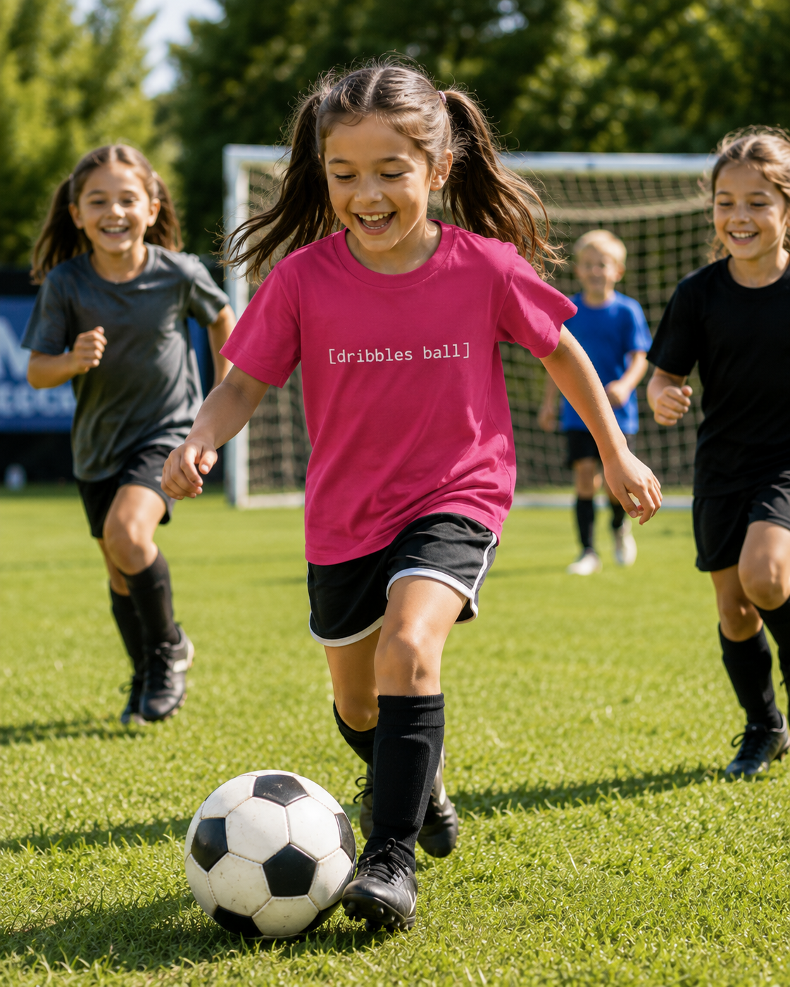 [dribbles ball] — Youth Tee
