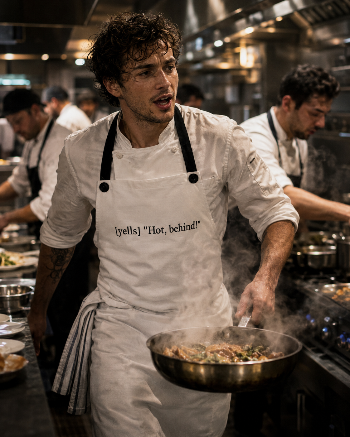 [yells 'hot behind'] apron
