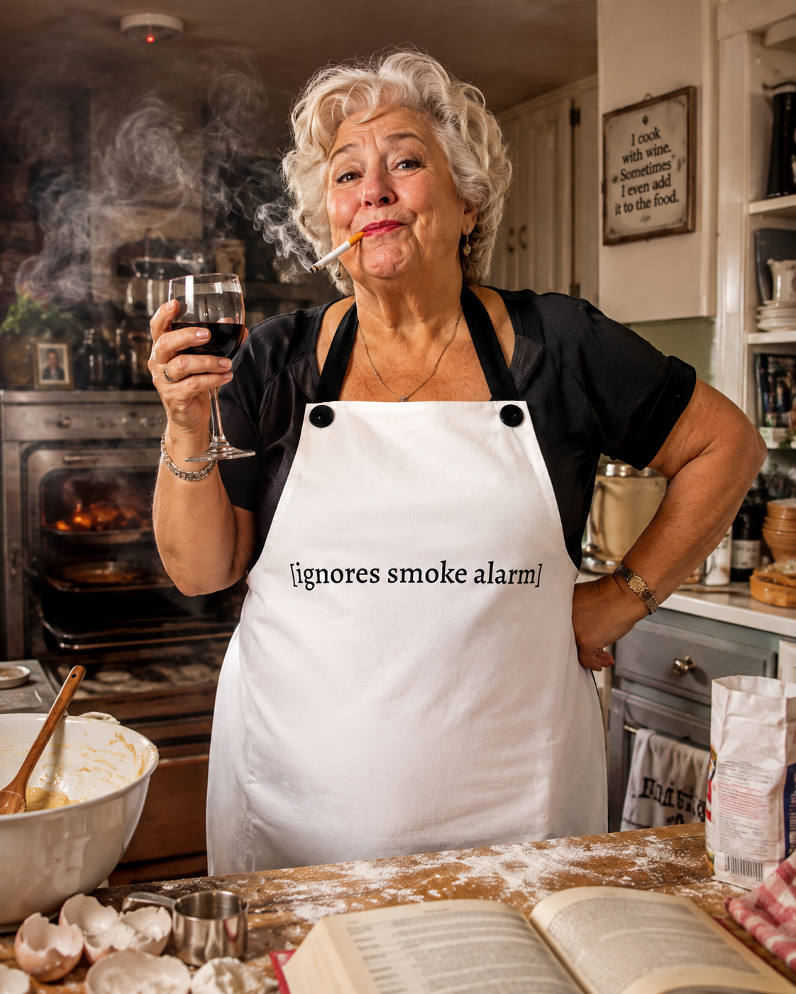 [ignores smoke alarm] — Unisex Kitchen Apron